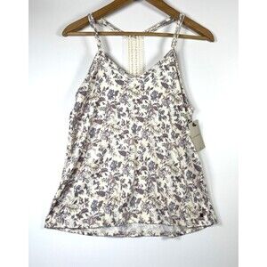 Lucky Brand Tank Top Womens Small Cream Floral‎ Lace Racerback Boho Casual